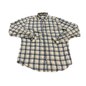 Frank & Oak Long Sleeve Button Down Plaid Shirt Blue and White Size‎ Medium